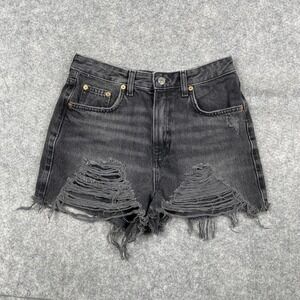 Topshop Moto Mom Denim Shorts Black Jean Cut Off US Size 6 Black Cut Off Raw